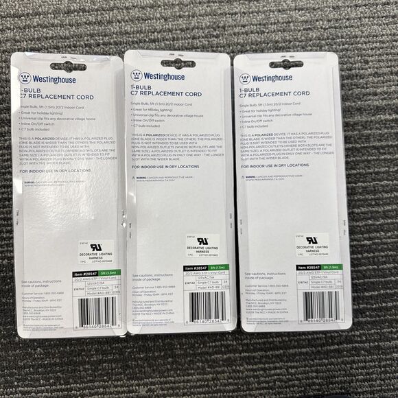 Westinghouse 3Pk Bulb Replacement Cord Replacement Cord White PVC - Picture 5 of 11